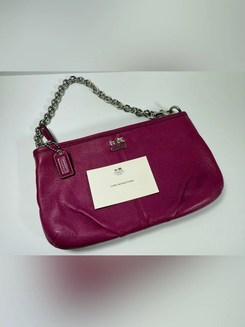 Coach Pink Leather Shoulder Bag with Silver Chain